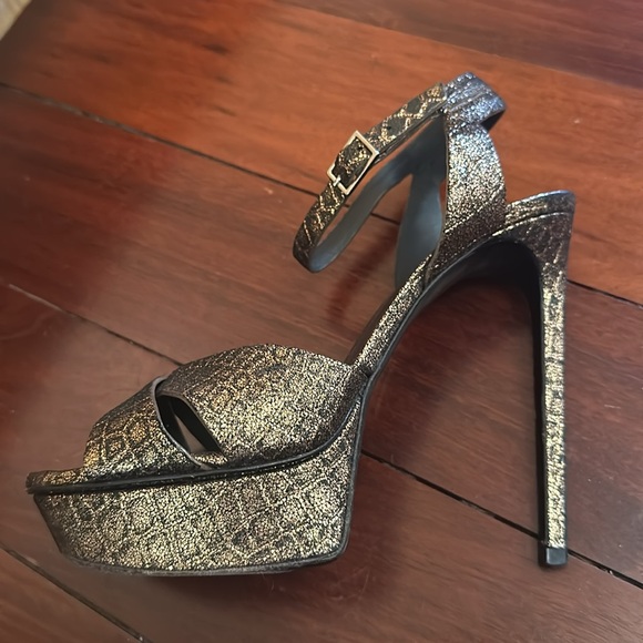 Saint Laurent Paris Metallic Bronze Leather Platform Sandals - Picture 6 of 7